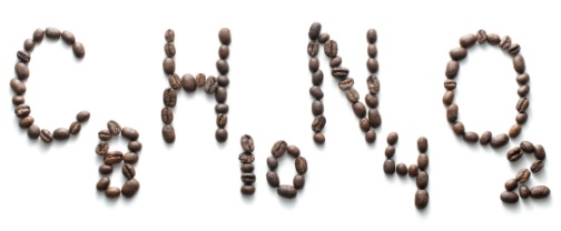 формула кофеина, выложенная из кофейных зёрен